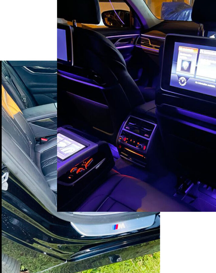 Ambient lighting in the rear cabin of a luxury car