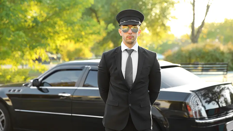A chauffeur loading luggage into the boot of an executive car