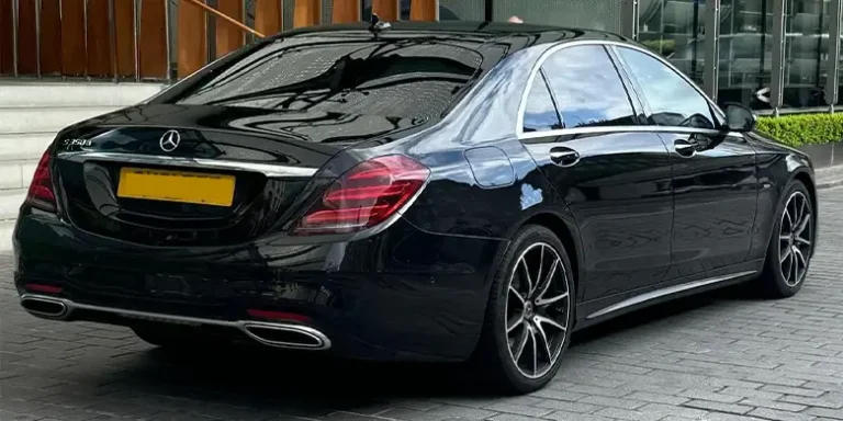 Rear view of a black Mercedes-Benz S-Class